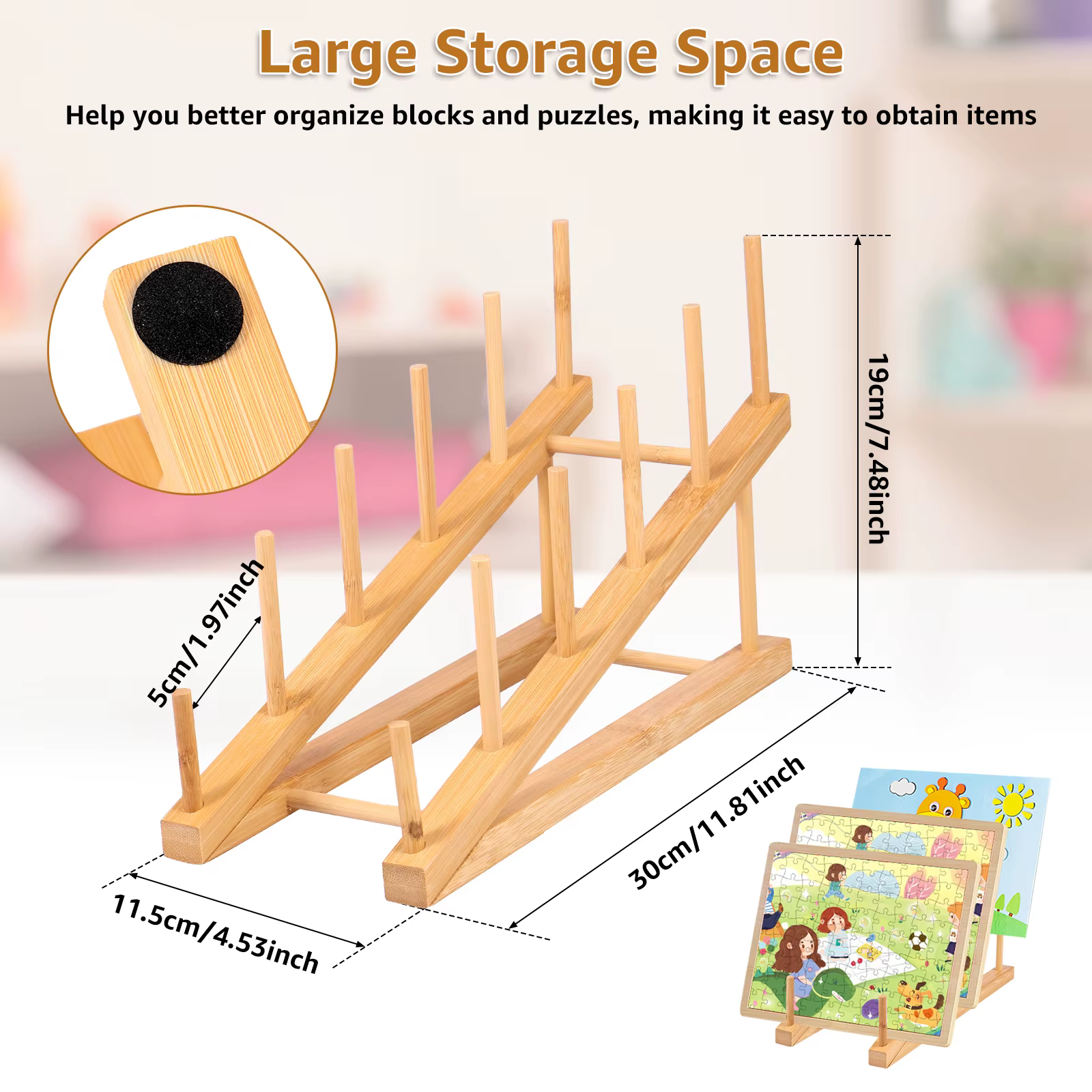 Étagère de rangement en bois pour puzzle