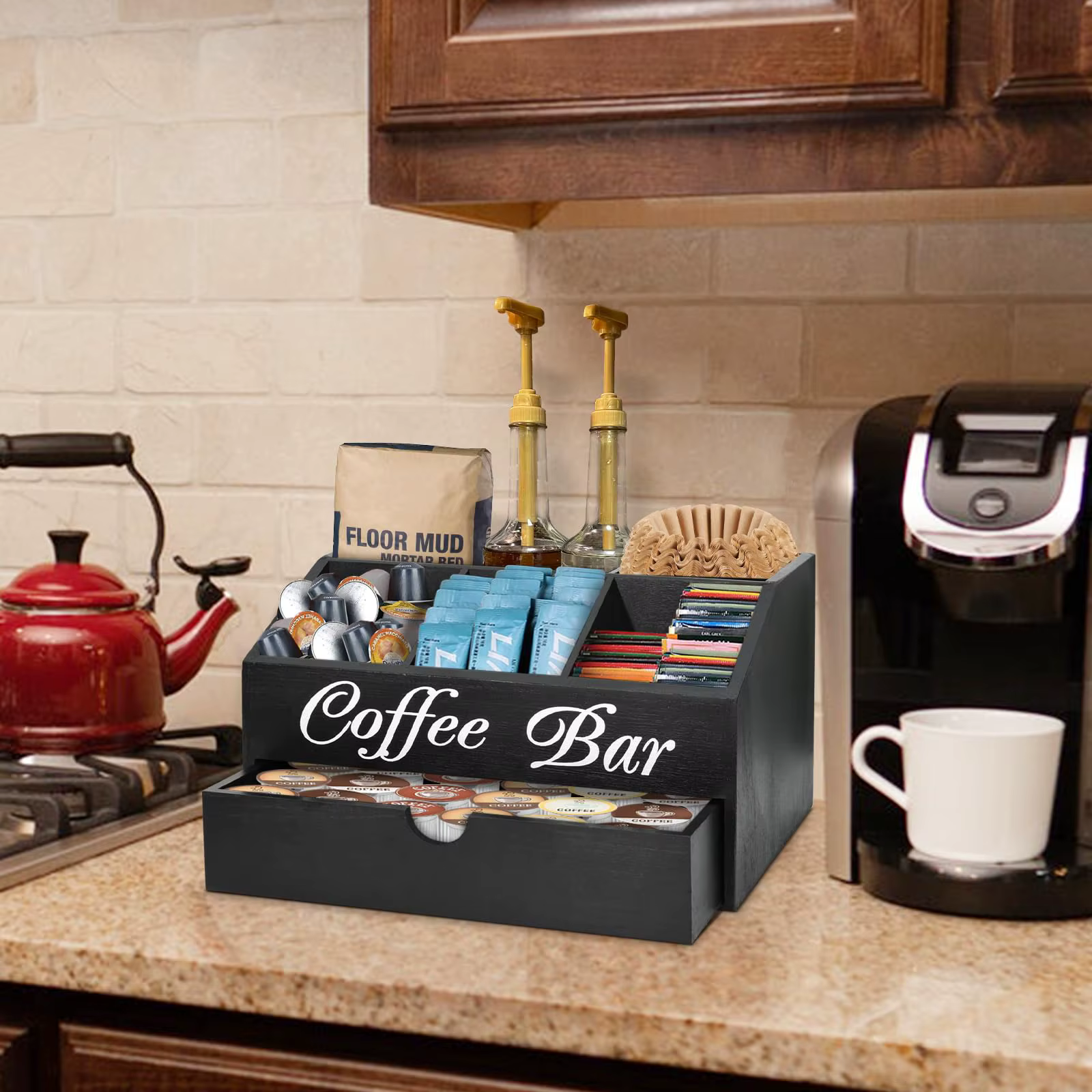 Boîte de rangement en bois pour sachets de café