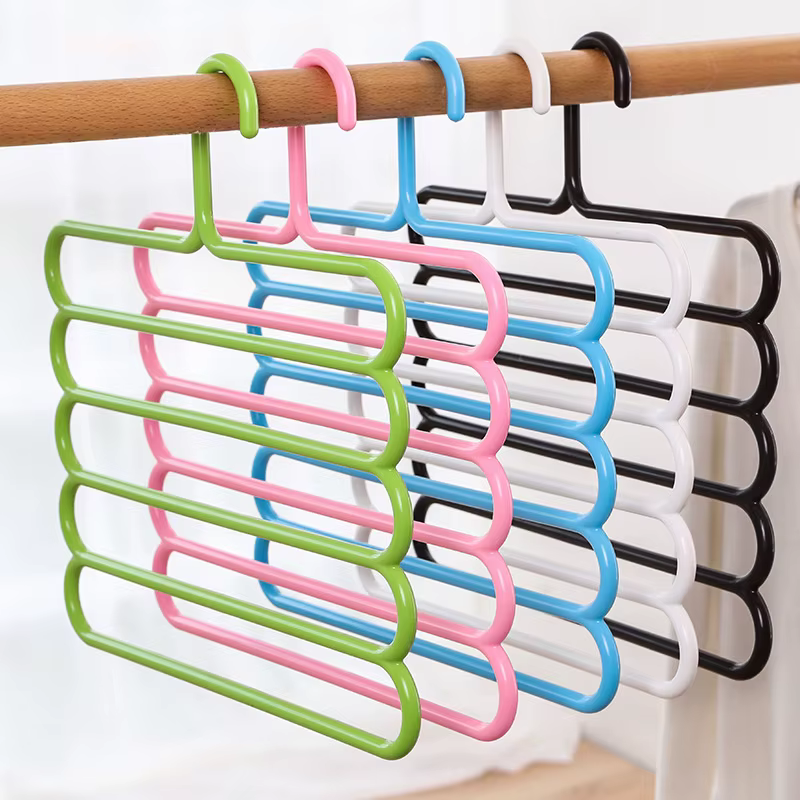 Cintres pour vêtements, supports pour pantalons, organisateurs de rangement de placard, 5 couches pour pantalons, serviettes, écharpes, supports d'organisation de rangement