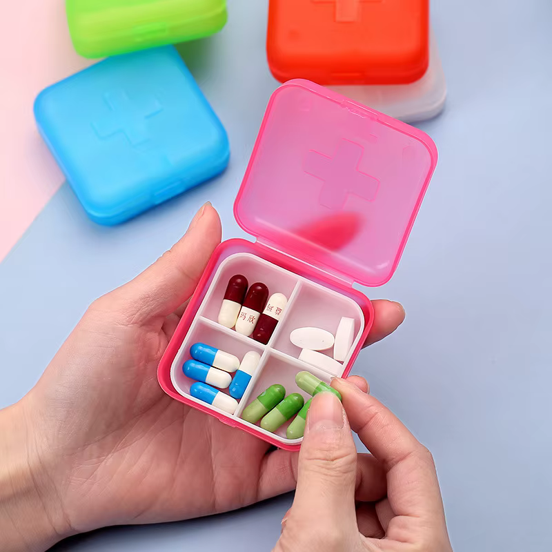 Boîte à pilules en plastique étanche, 4 grilles, boîte de rangement, hebdomadaire, évaluation, voyage, médecine, conteneur, boîtes, porte-vitamine
