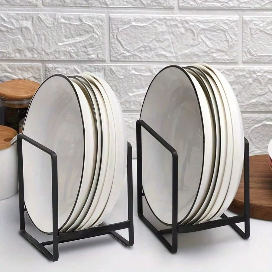 Étagère à assiettes en métal noir - Organisateur de vaisselle vertical compact