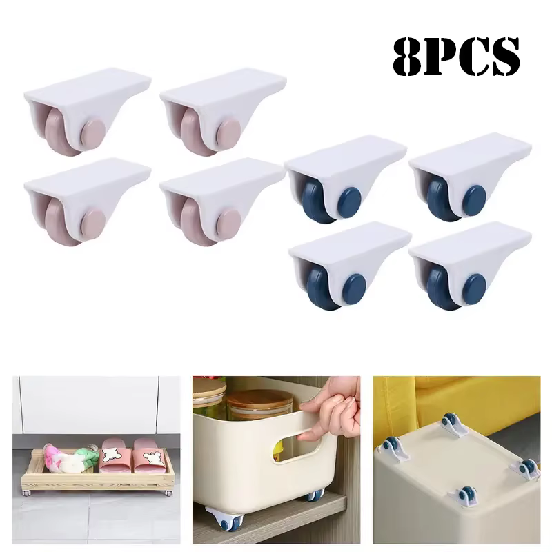 Boîte de rangement 4/8 pièces, roues à roulettes pour meubles, poulie directionnelle domestique, boîte de rangement portable auto-adhésive, roulette inférieure