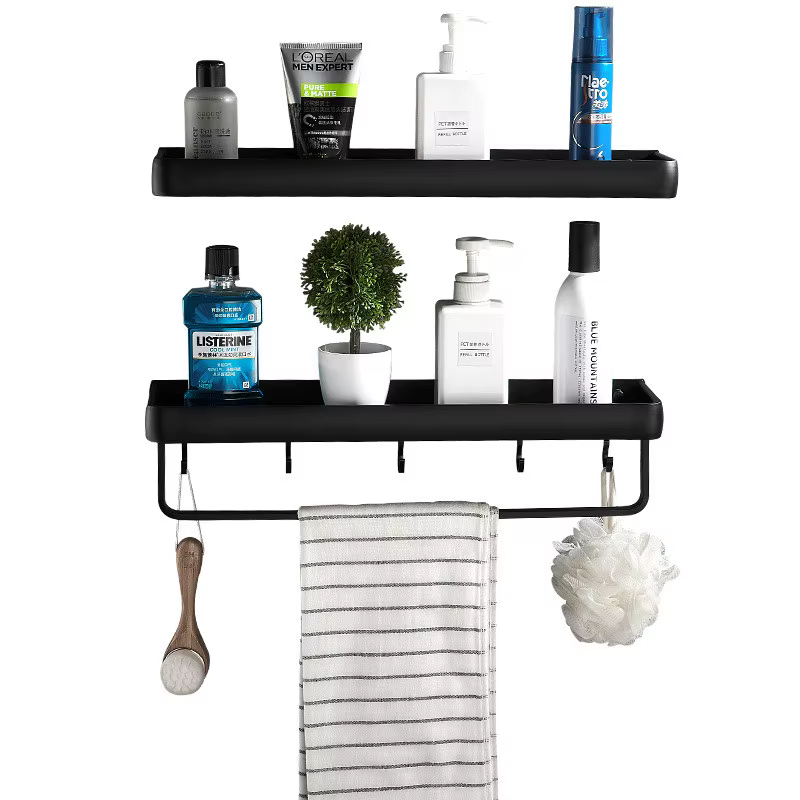 Étagère de salle de bain noire