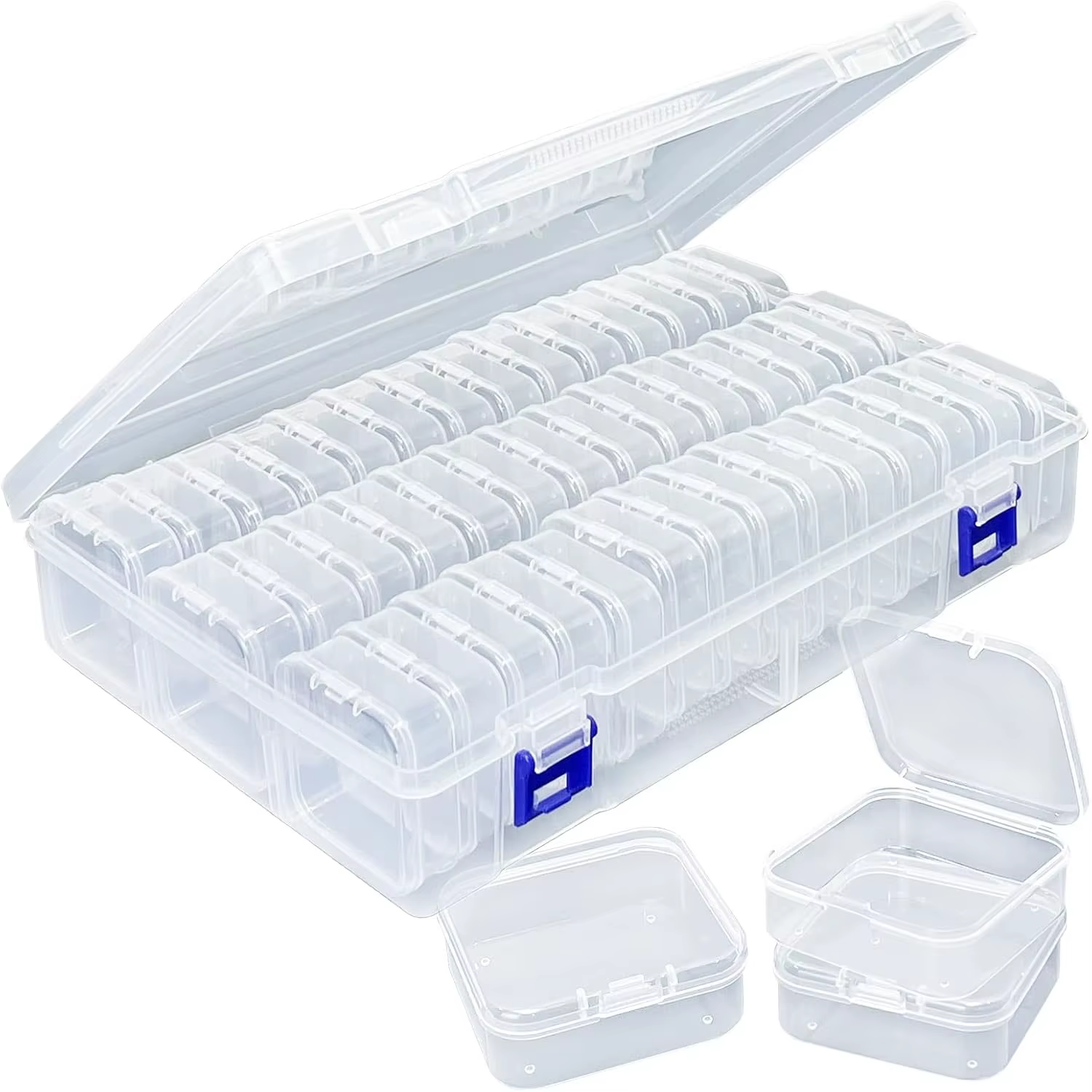 Boîte de rangement en plastique transparente multi-compartiments pour perles — Couvercle à charnière avec design