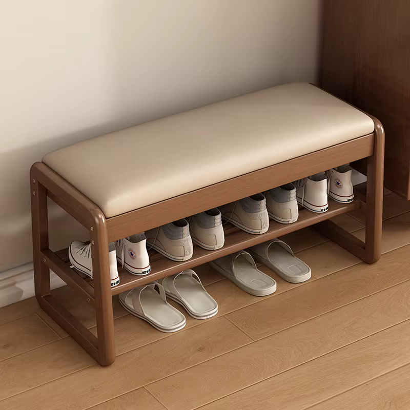 Tabouret d'échange de chaussures de rangement en bois massif