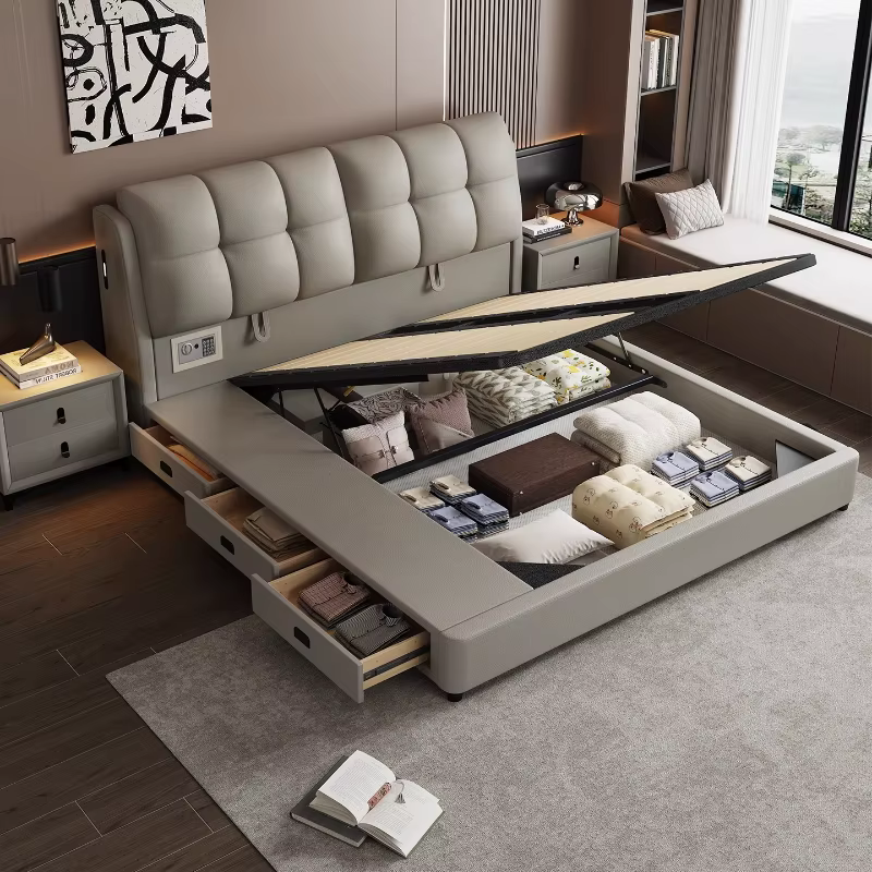 180x200 cm King pleine taille lit Double en cuir multifonctionnel stockage