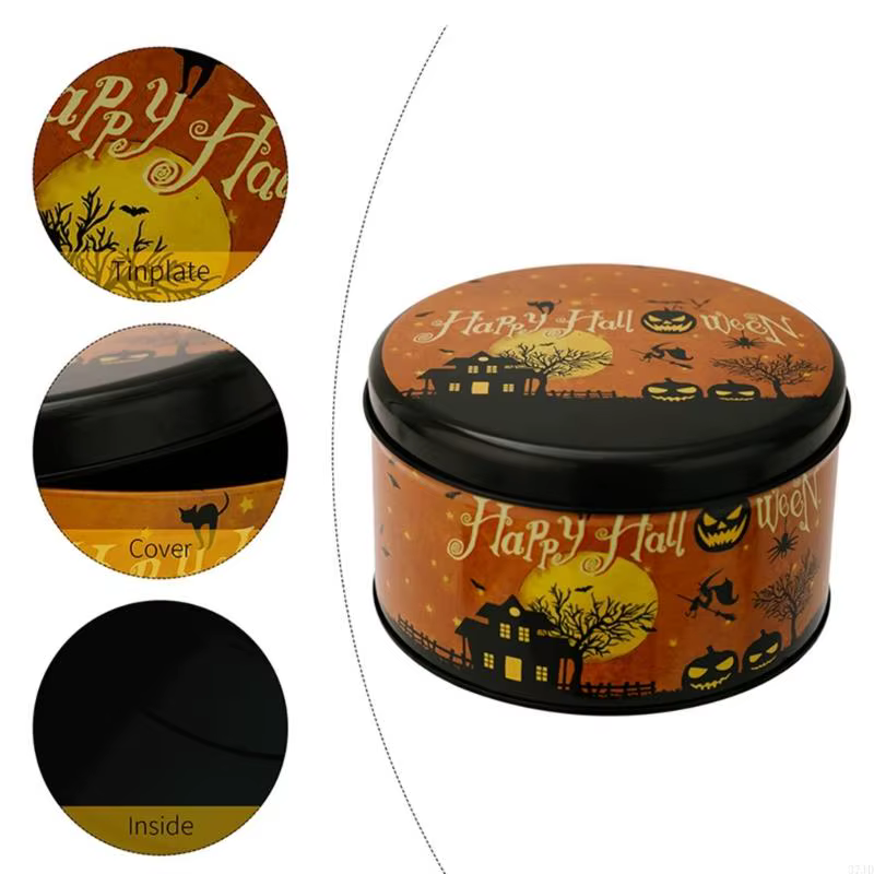 Boîte ronde en métal d'halloween pour le rangement bureau Design rétro 37JD