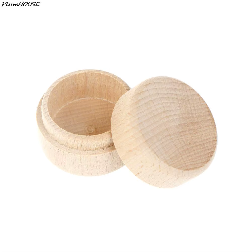 Petite boîte de rangement ronde en bois pour bijoux faits à la main