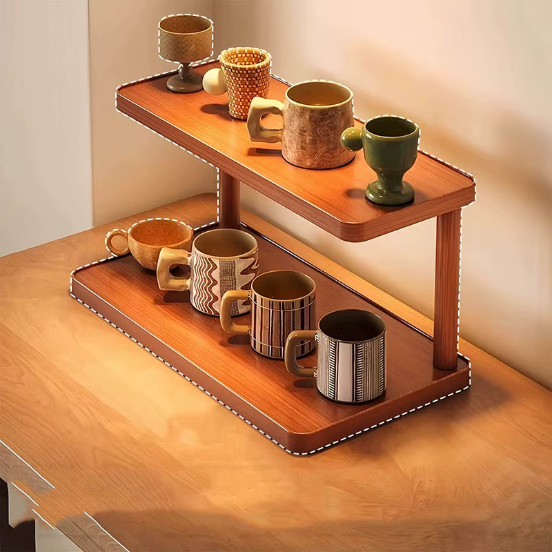 Support de rangement polyvalent en bois à 2 niveaux pour cuisine et salle de thé