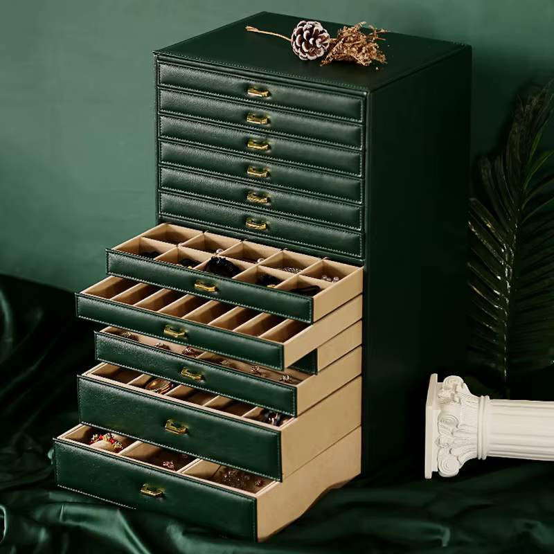 Boîte de rangement de bijoux en cuir PU