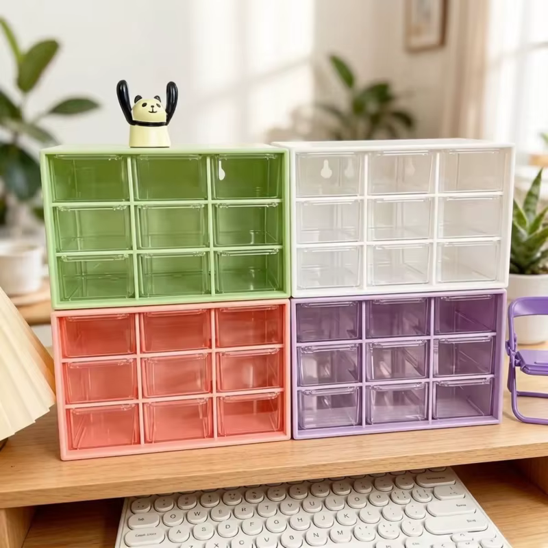 Boîte de rangement transparente à 9 compartiments pour bureau