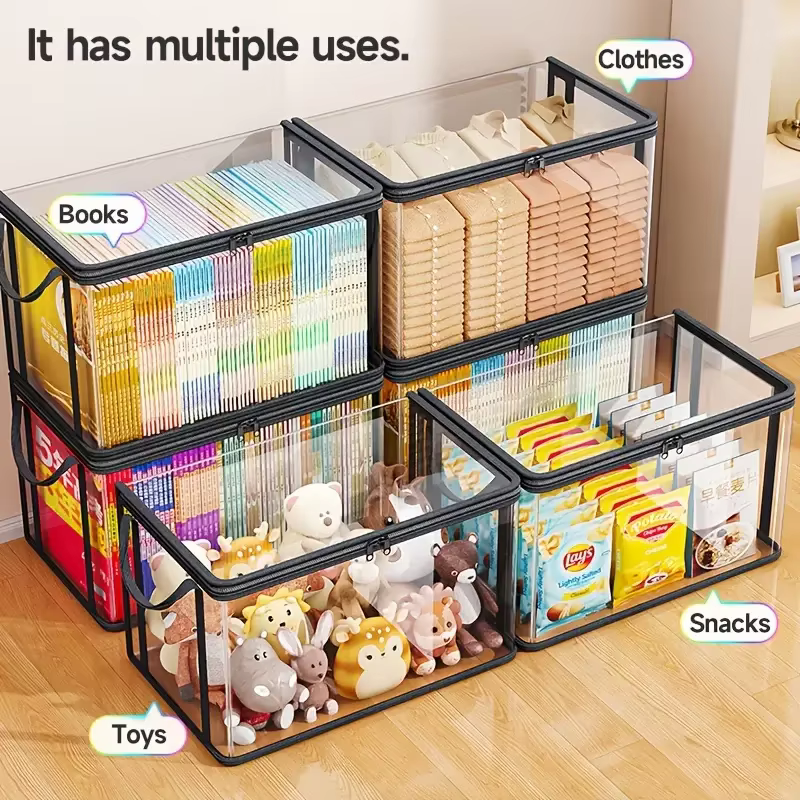 Boîtes de rangement transparentes avec couvercle rabattable - Grands bacs