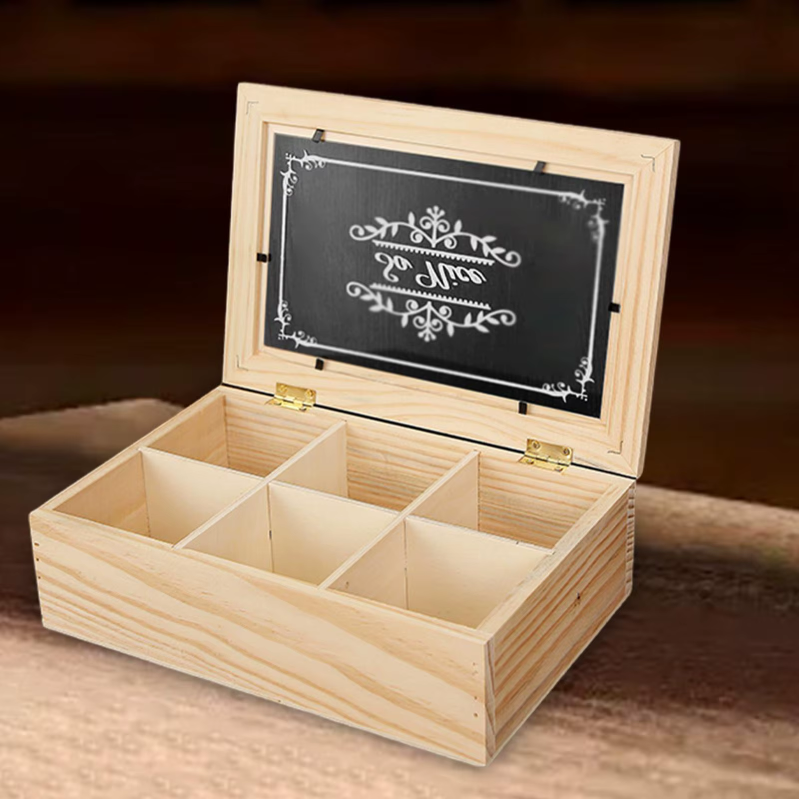 Boîte à thé en bois multifonctionnelle avec couvercle