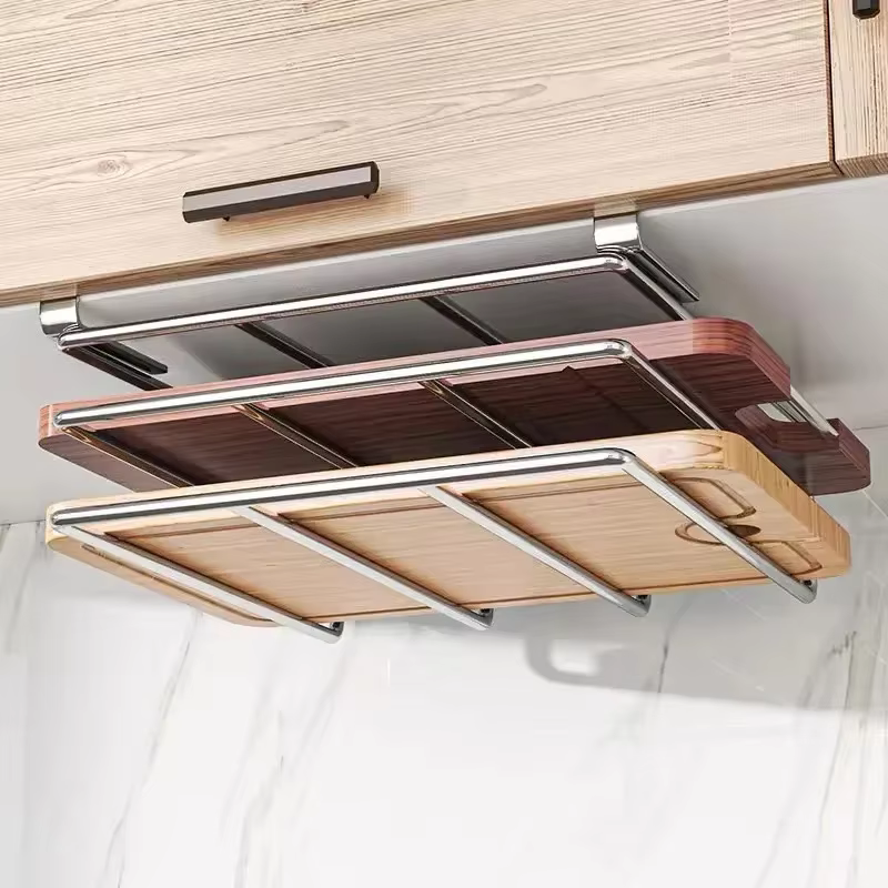 Support de planche à découper en acier inoxydable sous l'armoire - Étagère de rangement suspendue pour planches