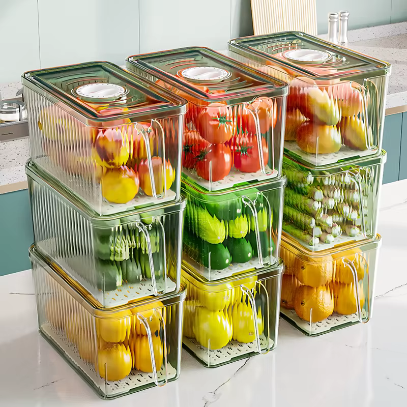Boîte de rangement pour réfrigérateur empilable avec couvercle