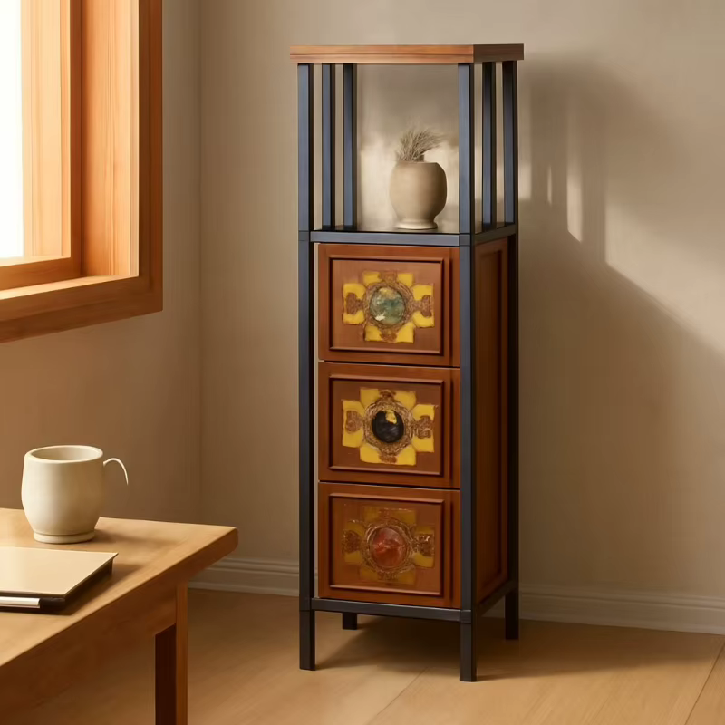Armoire de rangement américaine Vintage à poitrine étroite en bois massif
