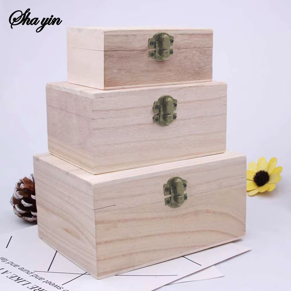 Boîtes de rangement carrées à charnière en bois uni Scotch couleur bûche