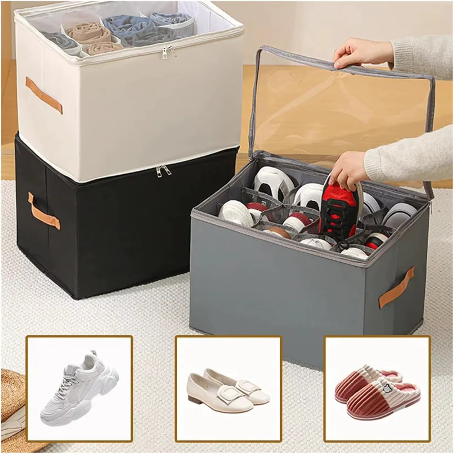Boîte de rangement pliable pour chaussures avec couvercle