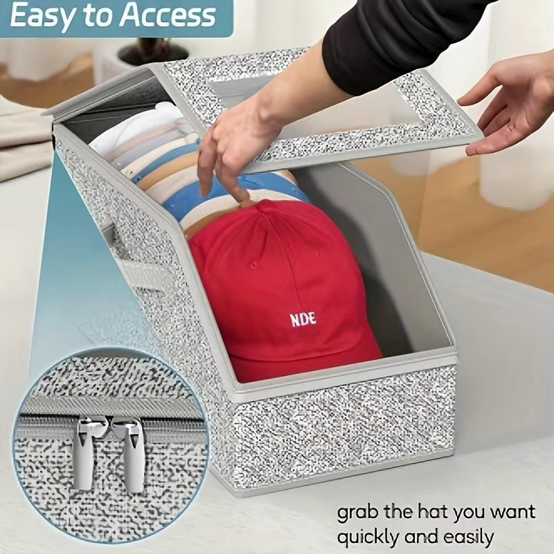 Boîte de rangement pliable pour chapeaux avec fermeture éclair