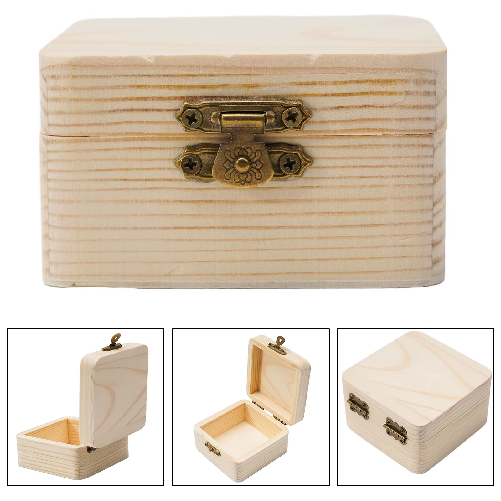 Boîte d'emballage en bois naturel uni 8x8x4.5cm