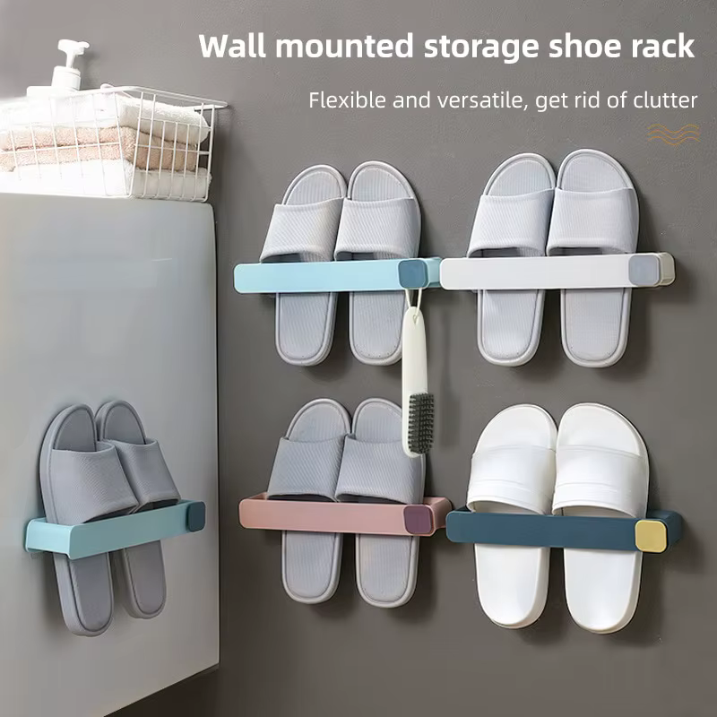 Salle de bains Pantoufle Étagère Pas de Poinçonnage Mural Monté Une Pièce Chaussure Rack D'économie D'espace