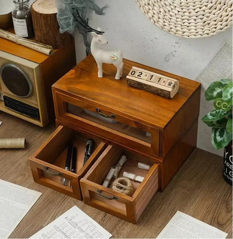 Boîte de rangement à tiroirs en bois – Organiseur de bureau