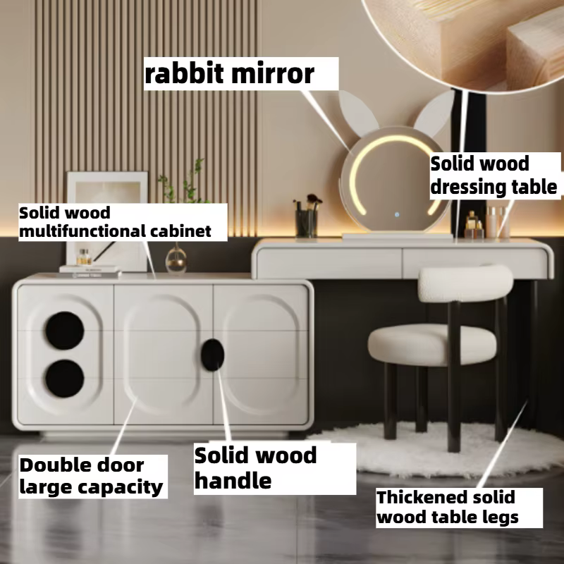 Coiffeuse moderne en bois pour chambre à coucher avec miroir et tabouret