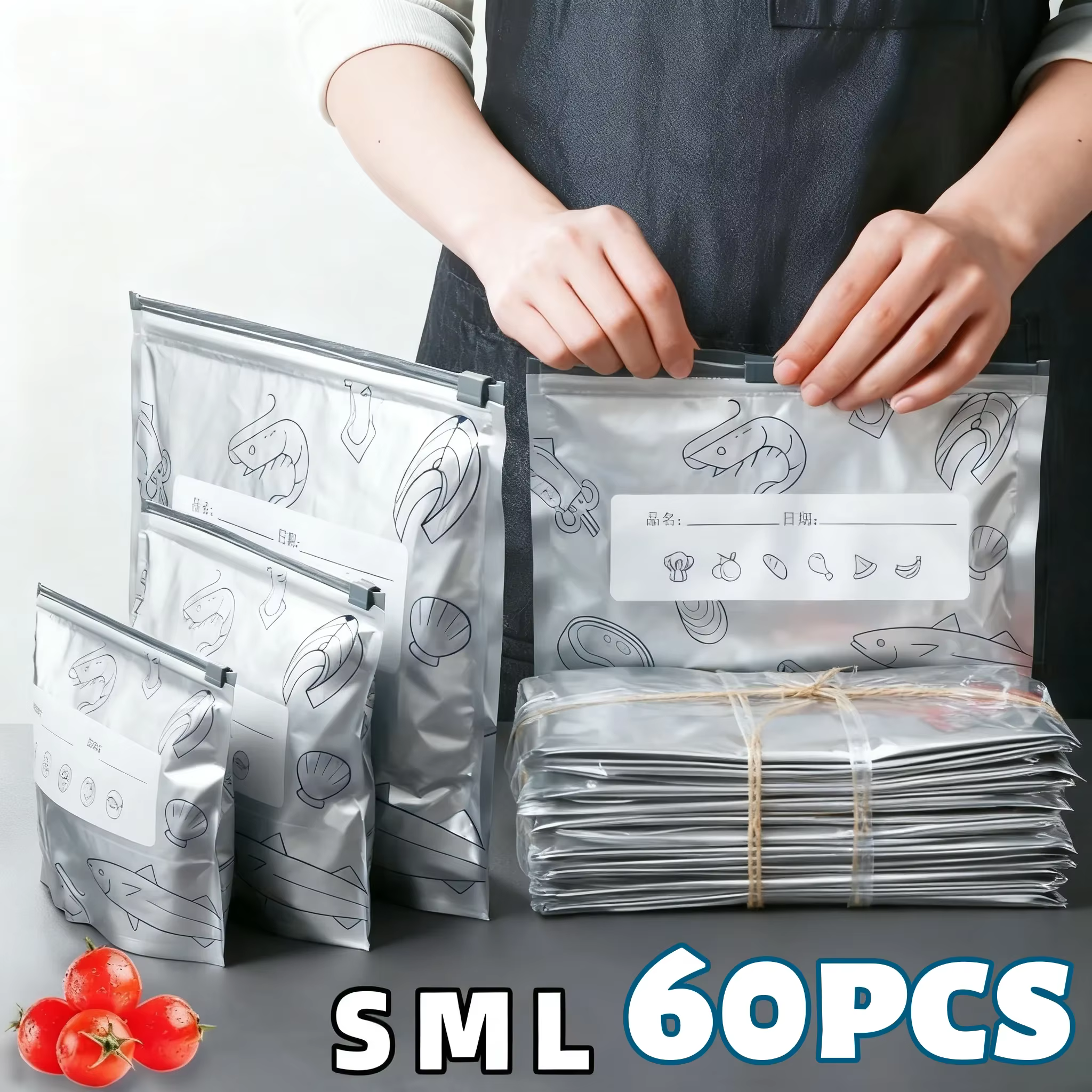 10/30/60 sacs de conservation en aluminium, hermétiques pour congélateur, organisateurs de nourriture, réutilisables, anti-odeur pour garde-manger, essentiels de cuisine