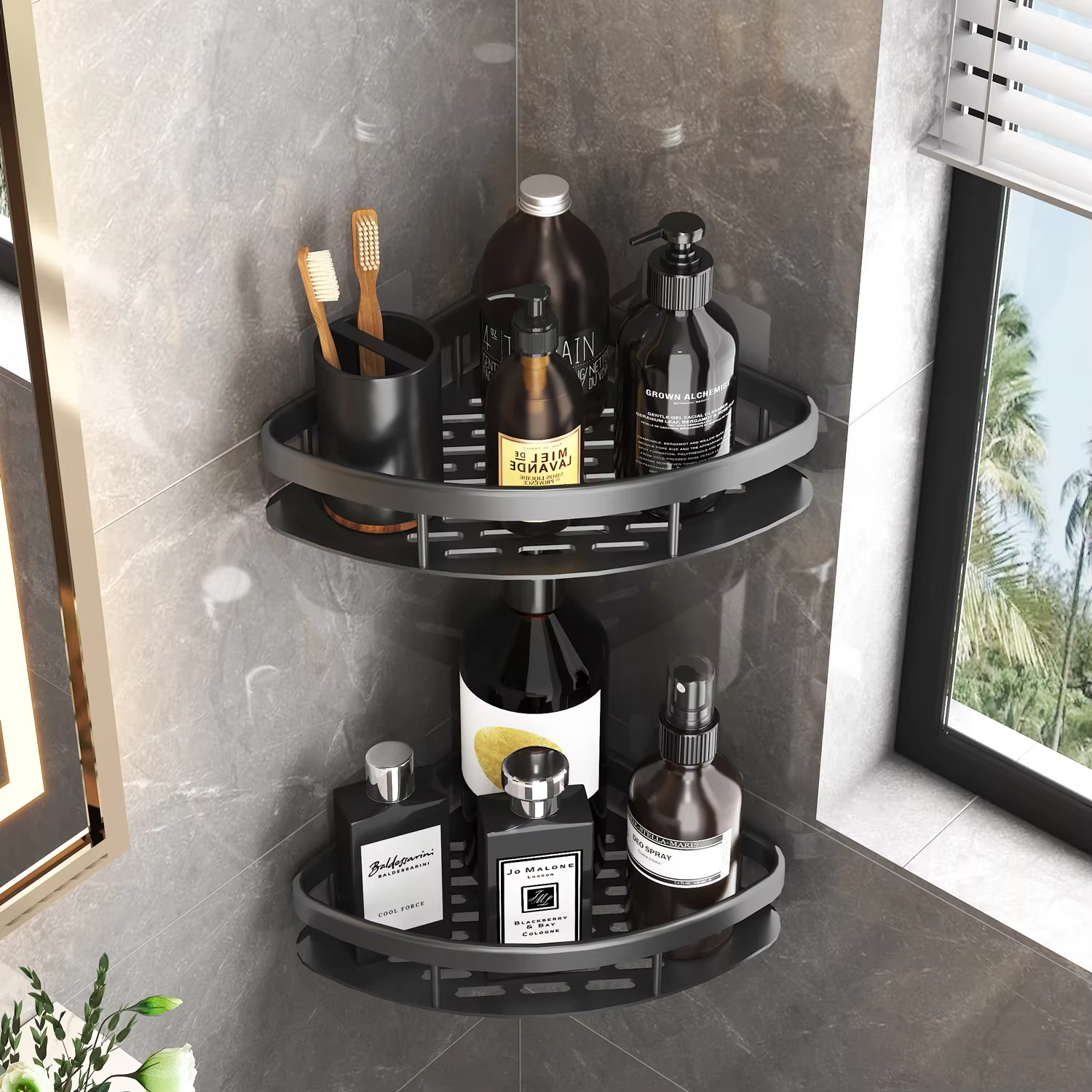 Salle de bains Rangement Rack Pas de Forage Étagères Mural Coin Étagère Douche Titulaire Pour WC Shampooing Organisateur