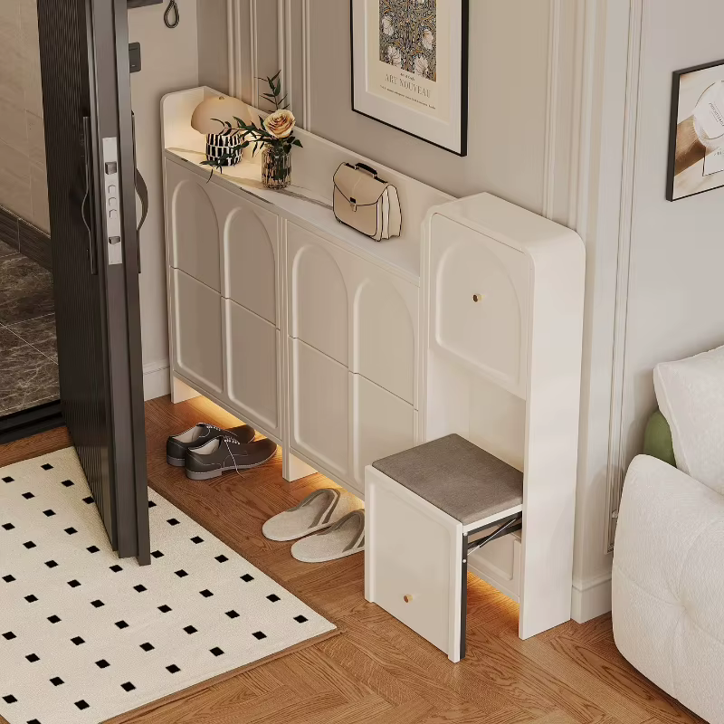 Meuble à chaussures de luxe commercial avec assise