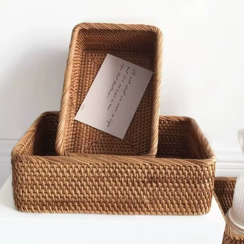 Paniers de rangement rectangulaires en rotin de 3 tailles