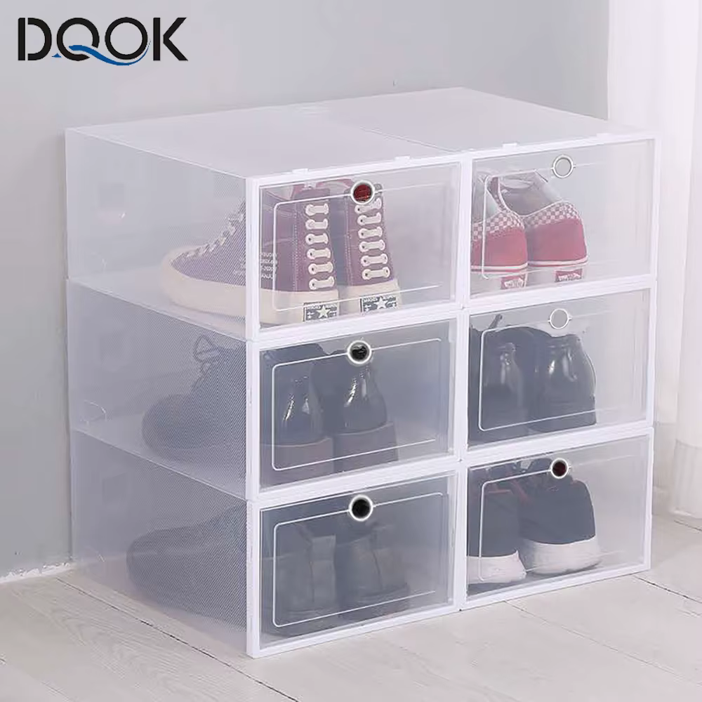 Boîte à chaussures transparente anti-poussière, organisateur de chaussures, boîte de rangement épaissie, armoire à chaussures combinée empilable, vente, 6 paquets