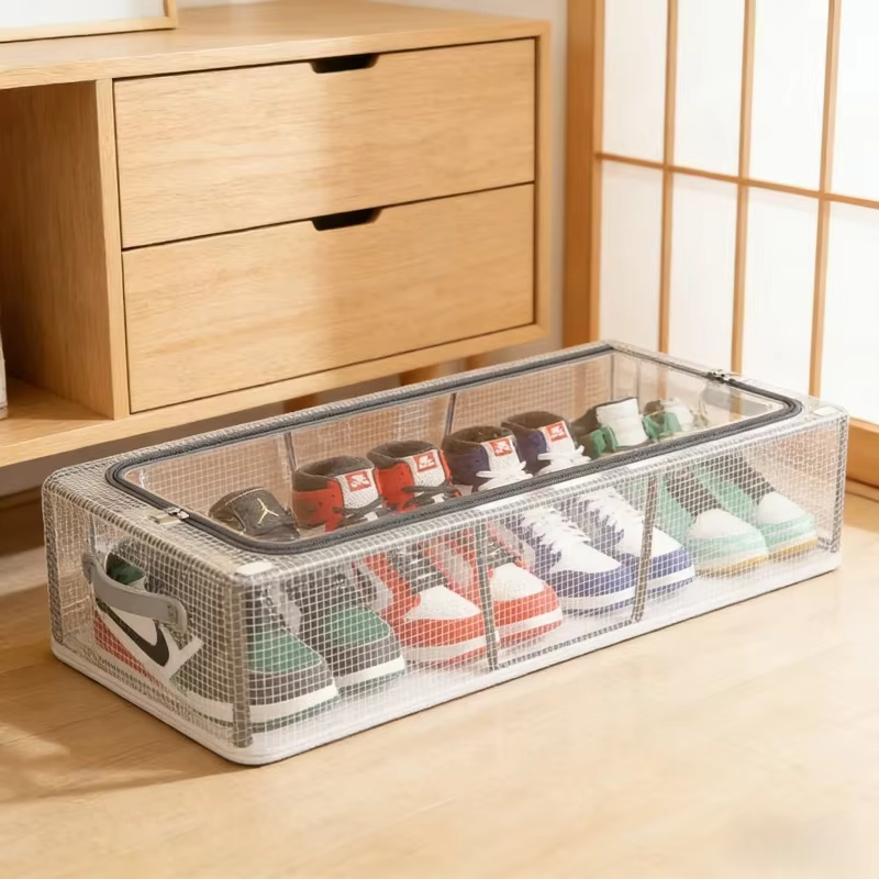 Boîte de rangement à chaussures pliable et hermétique avec porte transparente visible