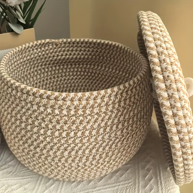 Panier de rangement bohème avec couvercle | Organisateur autoportant pour armoire