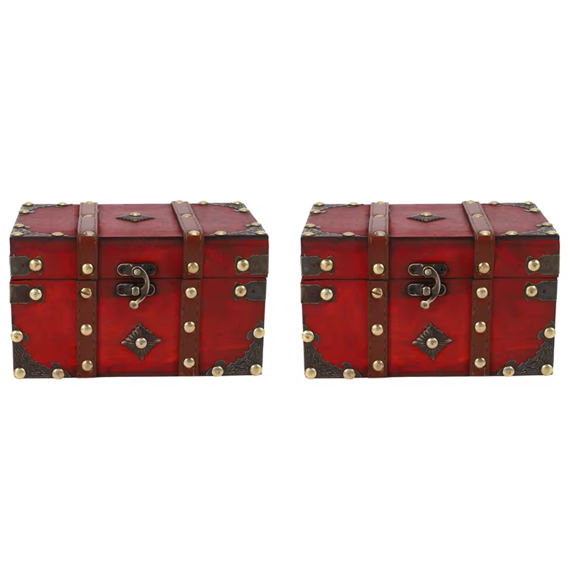 2X coffre au trésor rétro boîte de rangement en bois Vintage organisateur de bijoux de Style Antique
