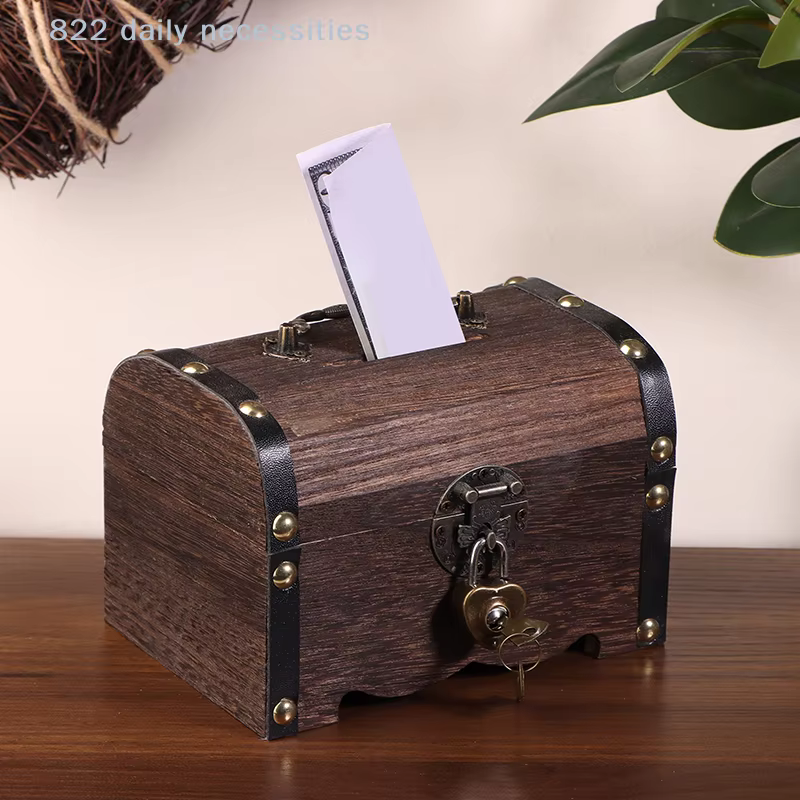 Coffre au trésor vintage avec serrure - Tirelire rétro et boîte de rangement pour la décoration intérieure