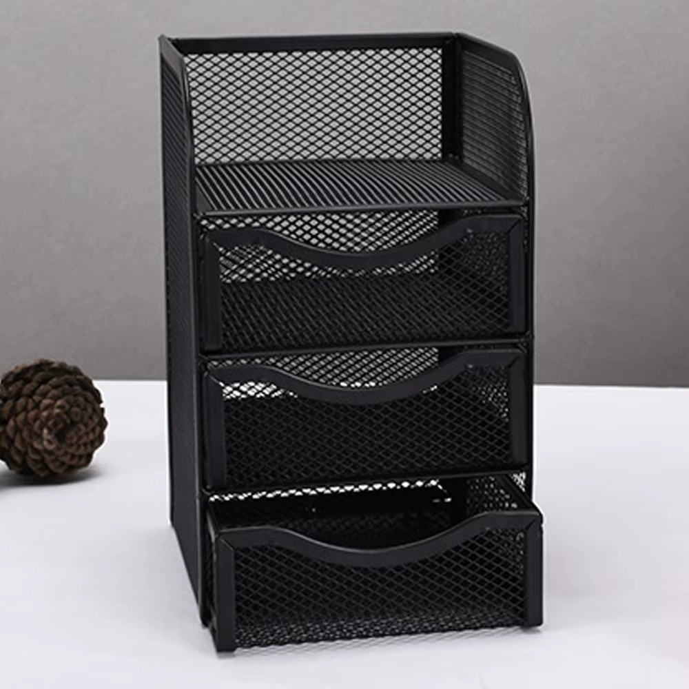 Organisateur de bureau à 3 tiroirs en métal noir