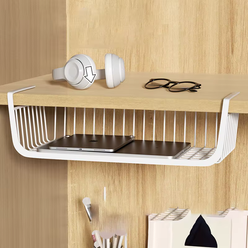 Organisateur de rangement en fil métallique avec panier suspendu pour placard