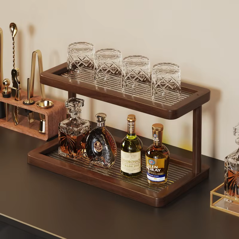 Étagère de comptoir en bambou à 2 niveaux avec fond en acrylique transparent