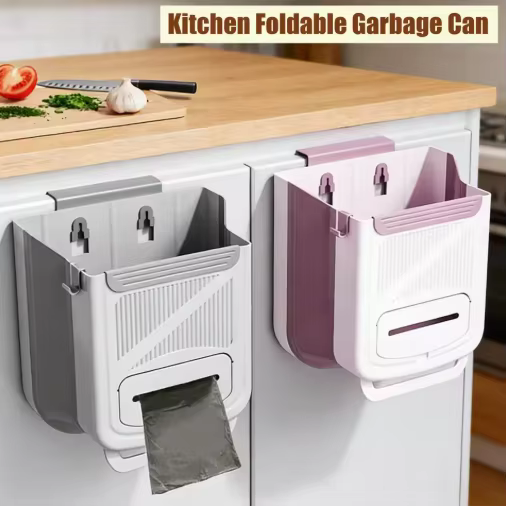 Poubelle de cuisine pliable à suspendre sur porte d'armoire ou mur